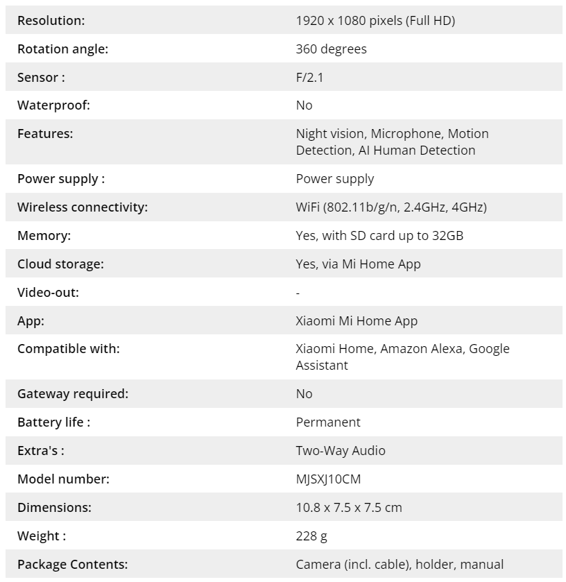 Xiaomi 360 specs